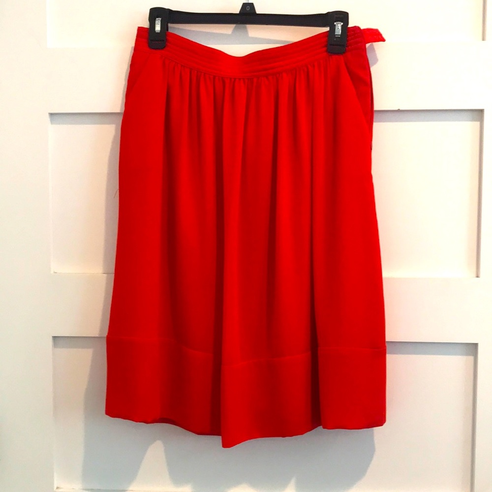 Red high waist knee length skirt with pockets!